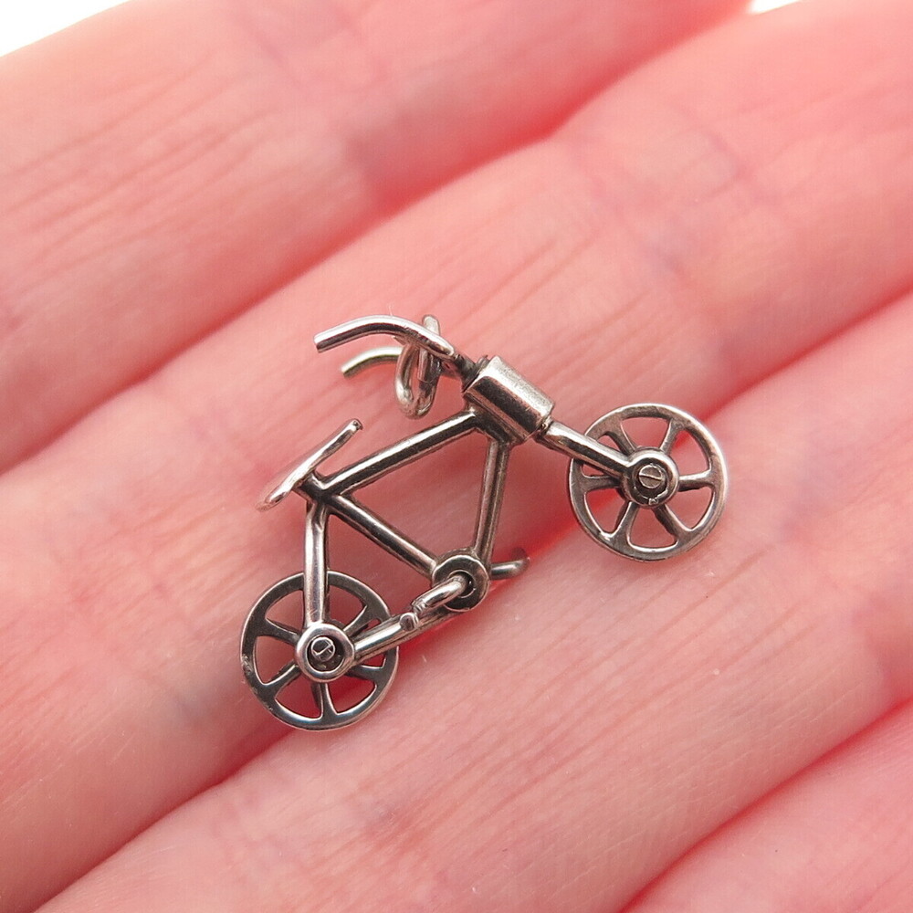 925 Sterling Silver Antique Art Deco Bicycle Movable Mini Charm Pendant